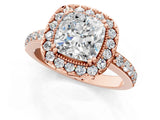 Rose gold Cushion Cut Diamond Halo Ring with Pavé Band and Prong Setting_4