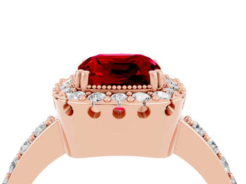 Rose gold Cushion Cut Diamond Halo Ring with Pavé Band and Prong Setting_4