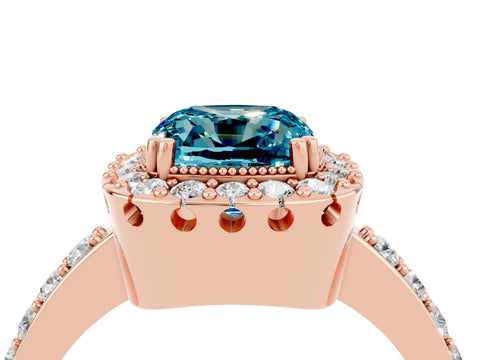 Rose gold Cushion Cut Diamond Halo Ring with Pavé Band and Prong Setting_4