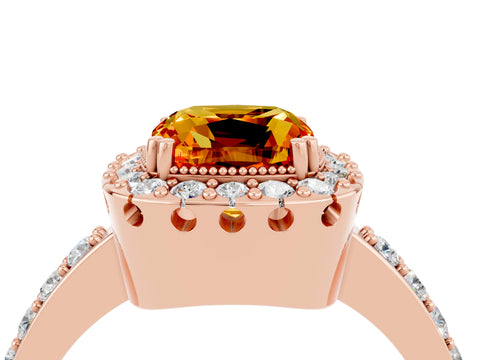 Rose gold Cushion Cut Diamond Halo Ring with Pavé Band and Prong Setting_4