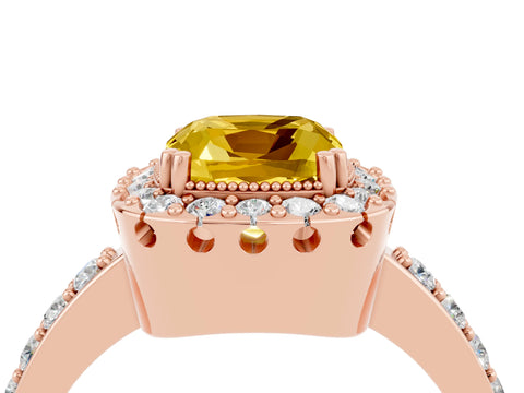Rose gold Cushion Cut Diamond Halo Ring with Pavé Band and Prong Setting_4