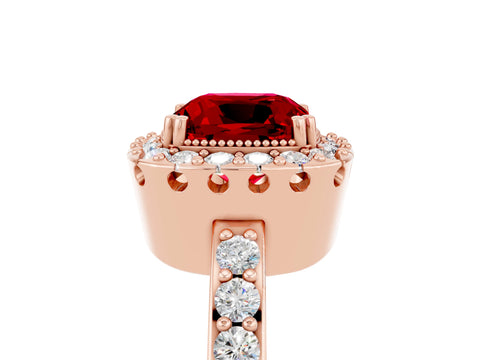 Rose gold Cushion Cut Diamond Halo Ring with Pavé Band and Prong Setting_5