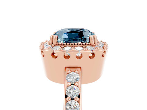 Rose gold Cushion Cut Diamond Halo Ring with Pavé Band and Prong Setting_5