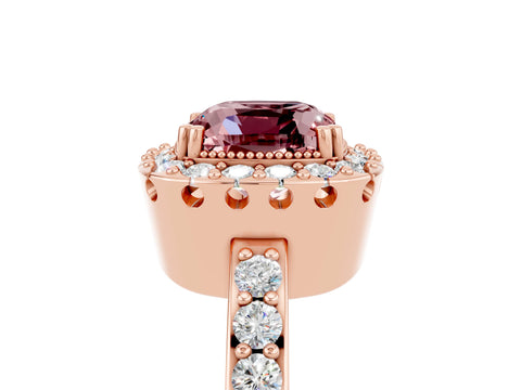 Rose gold Cushion Cut Diamond Halo Ring with Pavé Band and Prong Setting_5