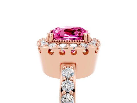 Rose gold Cushion Cut Diamond Halo Ring with Pavé Band and Prong Setting_5
