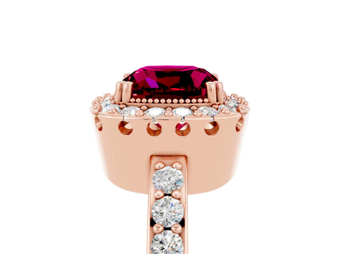 Rose gold Cushion Cut Diamond Halo Ring with Pavé Band and Prong Setting_5