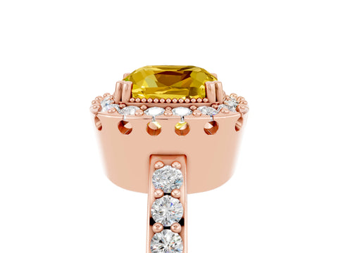 Rose gold Cushion Cut Diamond Halo Ring with Pavé Band and Prong Setting_5