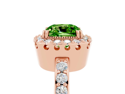 Rose gold Cushion Cut Diamond Halo Ring with Pavé Band and Prong Setting_5