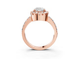 Rose gold Cushion Cut Diamond Halo Ring with Pavé Band and Prong Setting_6