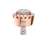 Rose gold Cushion Cut Diamond Halo Ring with Pavé Band and Prong Setting_8