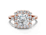 Rose gold Cushion Cut Diamond Halo Ring with Pear Side Stones and Prong Setting_57