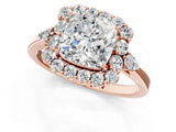 Rose gold Cushion Cut Diamond Halo Ring with Pear Side Stones and Prong Setting_58