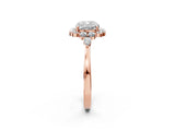 Rose gold Cushion Cut Diamond Halo Ring with Pear Side Stones and Prong Setting_59
