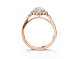 Rose gold Cushion Cut Diamond Halo Ring with Pear Side Stones and Prong Setting_60