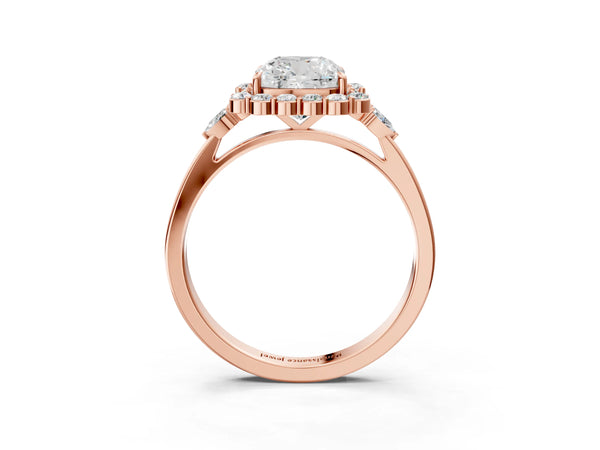 Rose Gold Cushion Cut Halo Engagement Ring Setting with Pear Accents