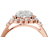 Rose gold Cushion Cut Diamond Halo Ring with Pear Side Stones and Prong Setting_61
