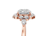 Rose gold Cushion Cut Diamond Halo Ring with Pear Side Stones and Prong Setting_62