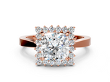 Rose gold Cushion Cut Diamond Halo Ring with Round Brilliant Halo and Solitaire Band_104
