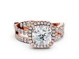 Rose gold Cushion Cut Diamond Halo Ring with Round Split Shank and Prong Setting_36