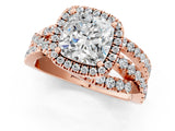 Rose gold Cushion Cut Diamond Halo Ring with Round Split Shank and Prong Setting_37