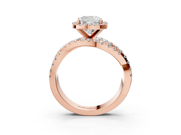 Rose Gold Cushion Cut Halo Engagement Ring Setting with Twisted Pave Split Shank