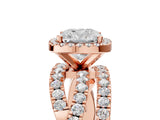 Rose gold Cushion Cut Diamond Halo Ring with Round Split Shank and Prong Setting_41