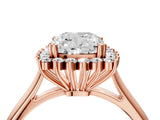 Rose gold Cushion Cut Diamond Halo Ring with Solitaire Band and Prong Setting_74