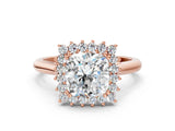Rose gold Cushion Cut Diamond Halo Ring with Solitaire Band and Prong Setting_79