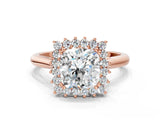 Rose gold Cushion Cut Diamond Halo Ring with Solitaire Band and Prong Setting_91