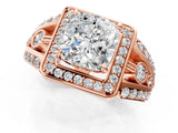 Rose gold Cushion Cut Diamond Halo Ring with Split Shank and Bezel Accents and Four-Prong Setting_10