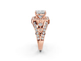 Rose gold Cushion Cut Diamond Halo Ring with Split Shank and Bezel Accents and Four-Prong Setting_11