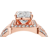 Rose gold Cushion Cut Diamond Halo Ring with Split Shank and Bezel Accents and Four-Prong Setting_13