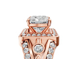 Rose gold Cushion Cut Diamond Halo Ring with Split Shank and Bezel Accents and Four-Prong Setting_14