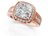 Rose gold Cushion Cut Diamond Halo Ring with Split Shank and Bezel Accents and Prong Setting_15