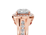 Rose gold Cushion Cut Diamond Halo Ring with Split Shank and Bezel Accents and Prong Setting_19