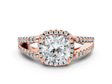 Rose gold Cushion Cut Diamond Halo Split Shank Engagement Ring_39