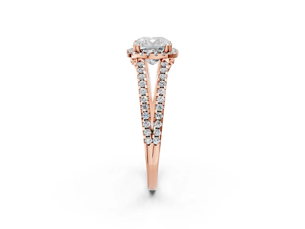 Rose gold Cushion Cut Diamond Halo Split Shank Engagement Ring