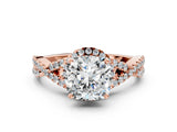 Rose gold Cushion Cut Diamond  Halo Twist Band Solitaire Prong Setting Ring_24