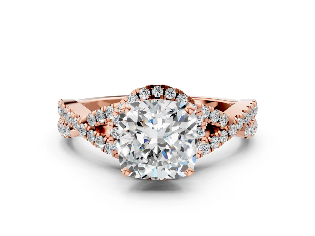 Rose gold Cushion Cut Diamond  Halo Twist Band Solitaire Prong Setting Ring_42