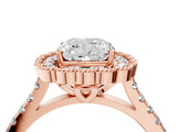 Rose gold Cushion Cut Diamond Milgrain Floral Halo Engagement Ring with Pavé Band_25