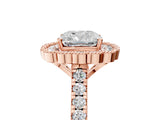 Rose gold Cushion Cut Diamond Milgrain Floral Halo Engagement Ring with Pavé Band_26