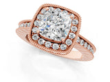 Rose gold Cushion Cut Diamond Milgrain Halo Engagement Ring with Round Pavé Band and Prong Setting_13