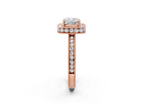 Rose gold Cushion Cut Diamond Milgrain Halo Engagement Ring with Round Pavé Band and Prong Setting_14
