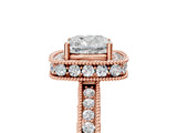 Rose gold Cushion Cut Diamond Milgrain Halo Engagement Ring with Round Pavé Band and Prong Setting_17