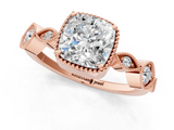 Rose gold Cushion Cut Diamond Milgrain Marquise Band with Prong Setting_4