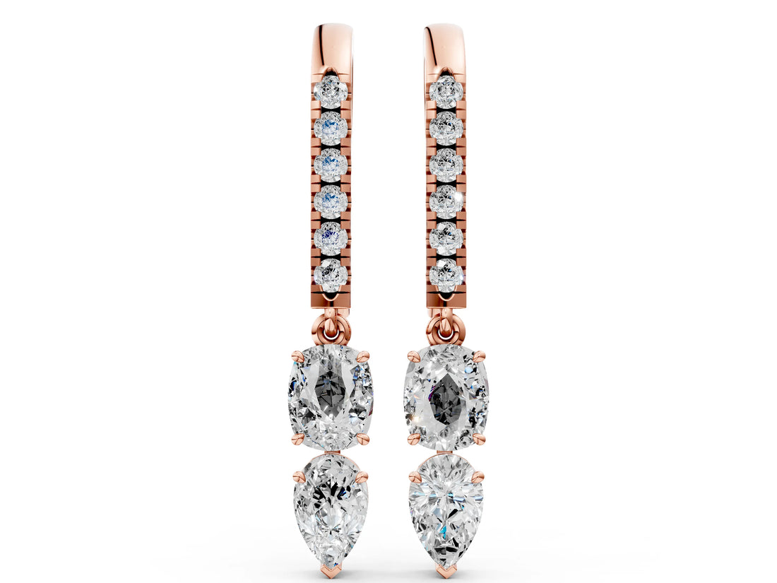 Rose gold Cushion Cut Diamond Multi-Shape Drop Earrings_32