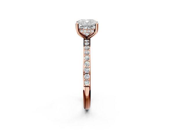 Rose gold Cushion Cut Diamond Pavé Band Ring with Four-Prong Setting