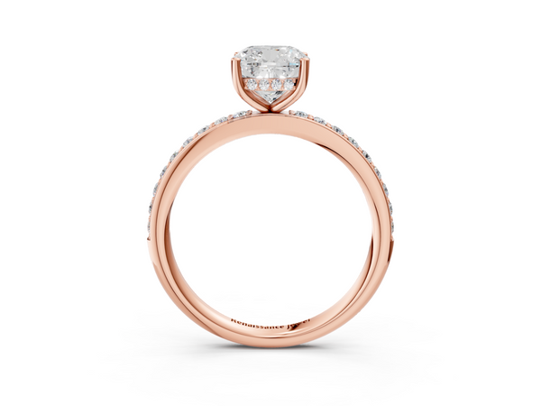 Rose gold Cushion Cut Diamond Pavé Band Ring with Four-Prong Setting