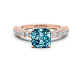 Rose gold Cushion Cut Diamond Pavé Band Solitaire Ring with Prong Setting