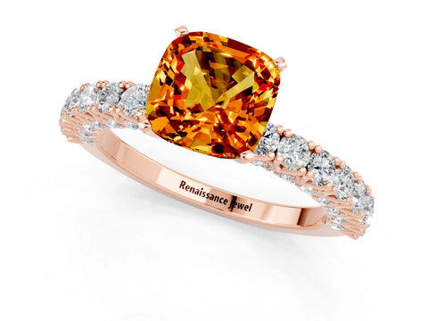 Rose gold Cushion Cut Diamond Pavé Band Solitaire Ring with Prong Setting_1